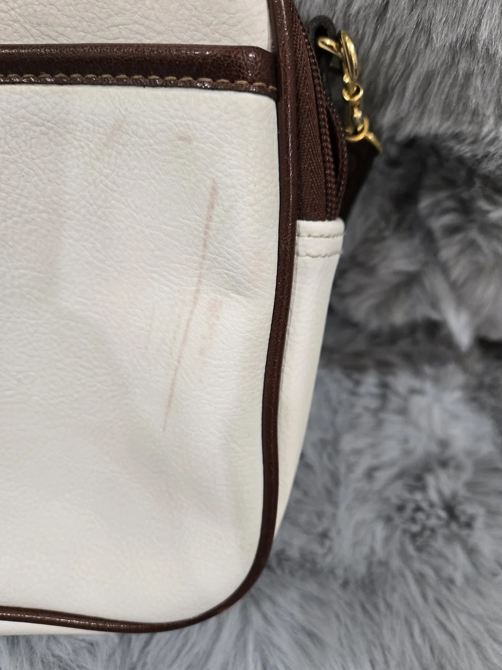 White and Brown Crossbody Bag - Classic Leather Trim